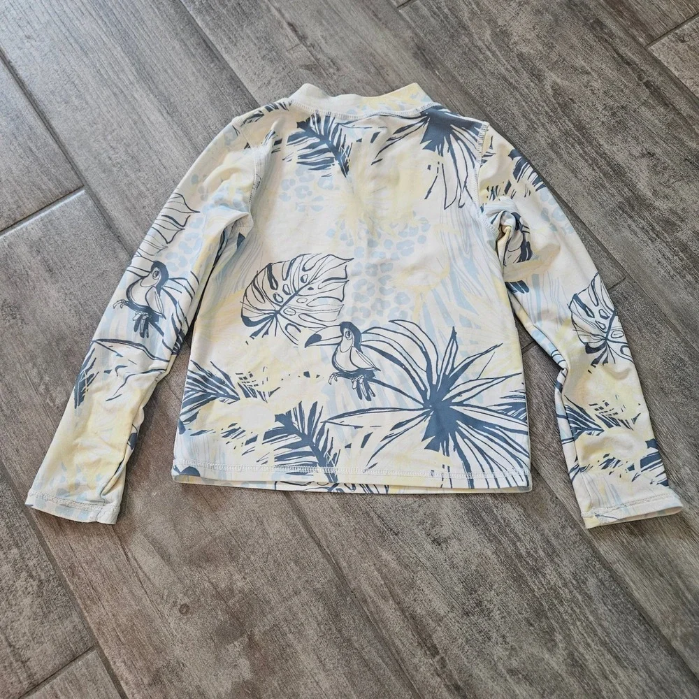RuffleButts Rash Guard Kids Size 5 Blue‎ Yellow Tropical Toucan Long Sleeve Zip